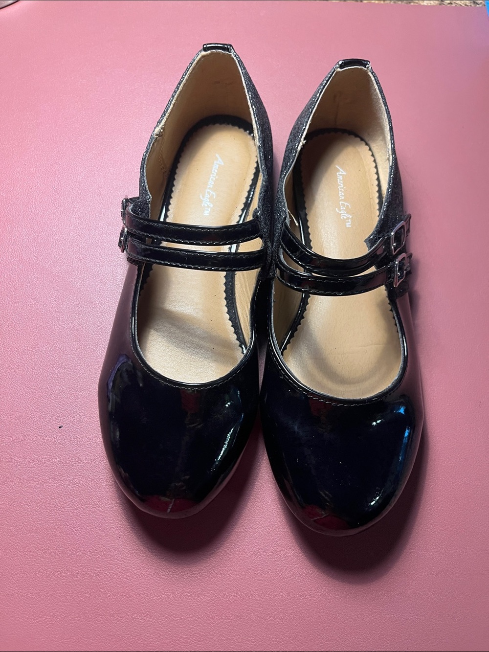 American Eagle Outfitters Black Patent Double-Strap Mary Jane Flats